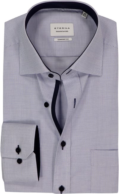 ETERNA comfort fit overhemd - structuur heren overhemd - lichtblauw met wit (donkerblauw contrast) - Strijkvrij - Boordmaat: 40 (EU maat: M)