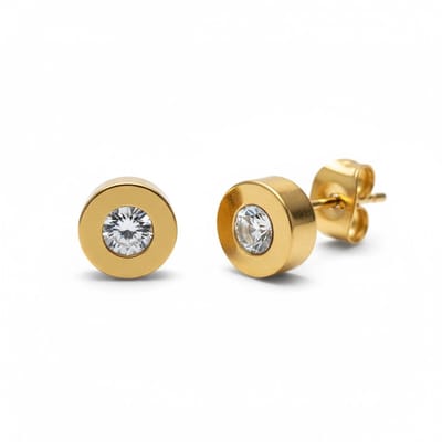 Rvs sieraden - Oorbellen -Goudkleur ronde oorbellen zirkonia - 7mm
