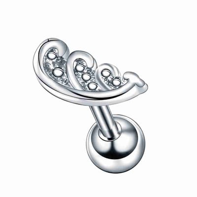 WeLoveSilver - chirurgisch stalen oor piercing - zilveren vleugel met kristallen