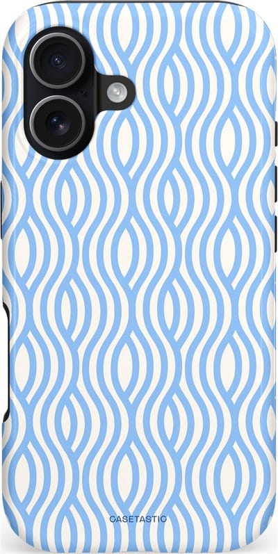 Casetastic hoesje geschikt voor Apple iPhone 17 - MagSafe - Dubbellaagse bescherming - Zeegolf Patroon - Fashion Case - Lichtblauw Wit Lichtgrijs