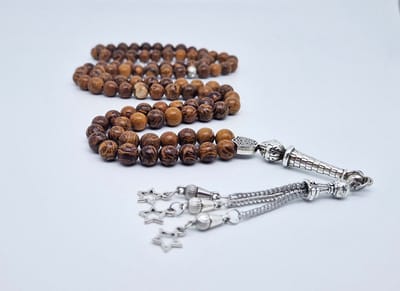 Handgemaakte tesbih "Tasbih" natuursteen "Jaspis van olifantenhuid" - Aantal kralen 99 - Diameter kralen 8MM - met metaal tassel "Kleine sterren" - Een mooi cadeau-idee