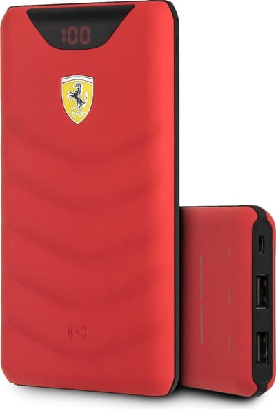 Ferrari Powerbank 10000mAh - Draadloos en USB - Geschikt voor Noodpakket - Rood