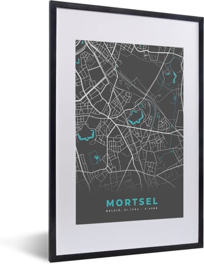 Fotolijst incl. Poster - Stadskaart – Grijs - Kaart – Mortsel – België – Plattegrond - 40x60 cm - Posterlijst