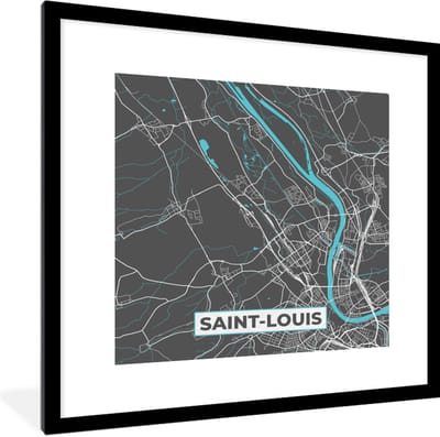 Fotolijst incl. Poster - Saint-Louis - Plattegrond - Stadskaart - Frankrijk - Kaart - 40x40 cm - Posterlijst