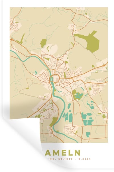 Muurstickers - Sticker Folie - Vintage - Kaart - Hameln - Plattegrond - Stadskaart - 20x30 cm - Plakfolie - Muurstickers Kinderkamer - Zelfklevend Behang - Zelfklevend behangpapier - Stickerfolie
