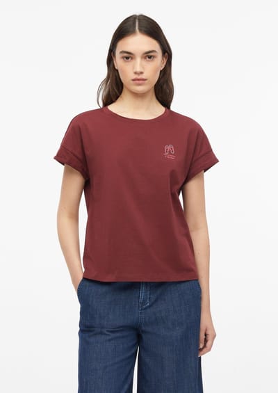 Mouwloze T-shirt van katoenjersey met print op de voorkant ronde hals ruime pasvorm granaat vrouw s.Oliver