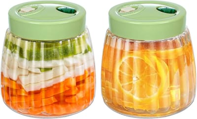 Famanu - Fermentatiepotten 2 stuks 1L Kimchi Container, fermenteerpot met 2 luchtontluchtingsopeningen Perfect voor fermentatie voor Kimchi Zuurkool Zuurdesem Starter Mason Potten met Deksels