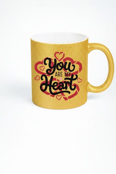 Gouden Glitter Mok 'You Are My Heart' | Romantisch Liefdes Cadeau | Valentijnsdag & Verjaardag