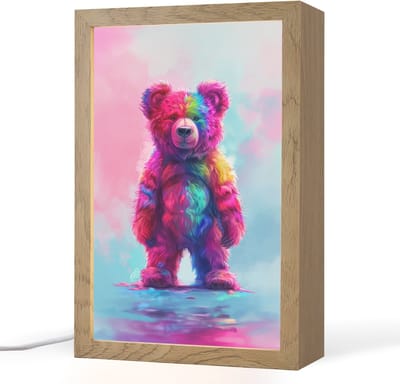Nachtlampje 20x30 cm - Kinder lampje - Beer - Kleurrijk - Dier - Tafellamp kinderkamer - Slaapkamer lamp - Bedlamp kinderen - Kinderlampje stopcontact - Wandlamp babykamer - Nachtlampjes