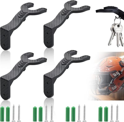 Motorhelm Haak - Motorhelm Muurbeugel met Kapstok - 4 Zwarte Haken - Helm Opslag Muur – Multifunctionele Ophanghaak - Perfect voor Jassen - Mutsen - Rugzakken - Sjaals - Met Haakje voor Jas Of Sleutel