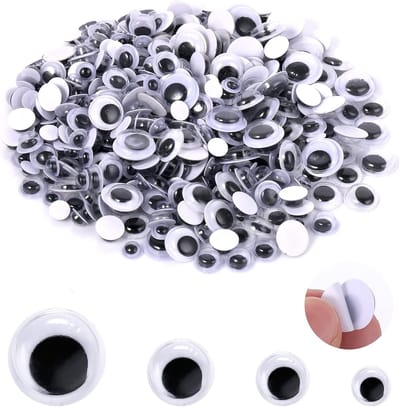 Zelfklevende Googly Eyes, 500 stuks zwart, diverse maten, 6-12 mm, stick-on googly ogen voor knutselen, wiebelende ogen, accessoires voor het maken van poppenogen