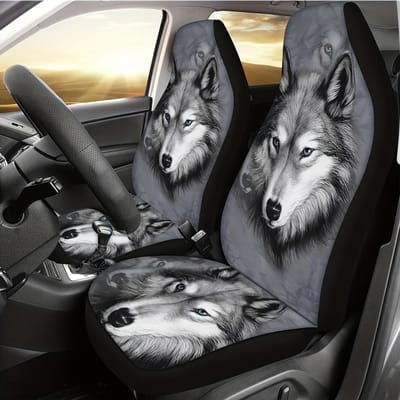 1 stuk autostoelhoes met Grote Boze Wolf print Single front seat gray
