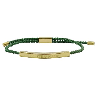 Cadeau Armband Moeder - LIEFSTE MAMA - Gravure Op Edelstaal Met Gouden Coating - Kleur Goud & Groen