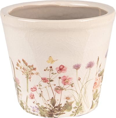 Keramiek Bloempot voor Binnen – Roze Bloemen – Rustieke Pot – Ø 12 cm – Bloemenmotief