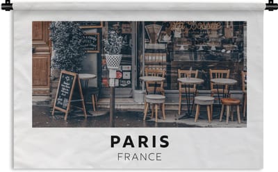 Wandkleed - Wanddoek - Parijs - Frankrijk - Café - 180x120 cm - Wandtapijt