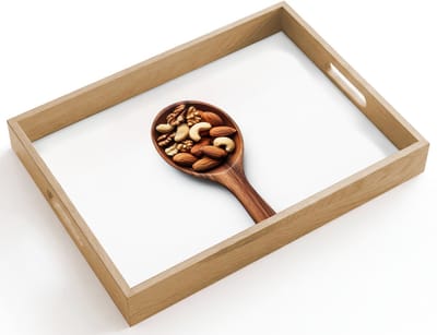 Dienblad hout 40x30 cm - Schootdienblad - Noten - Wit - Hout - Borrelplank rechthoek - Plateau dienbladen