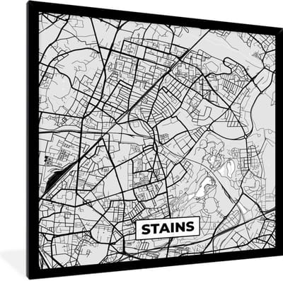 Fotolijst incl. Poster - Frankrijk – Plattegrond – Kaart – Stains – Stadskaart - 40x40 cm - Posterlijst