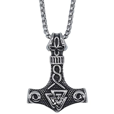 Tesoro Mio Michel – Valknut Viking Hamer - Edelstaal L 60 cm, B 3 mm - Hanger 4.5 x 3.4 cm