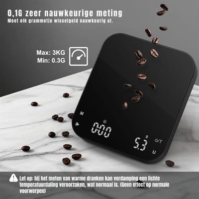 AMA® Koffie Weegschaal - Weegschaal - Scale - Max 3000 Gram - 18x18x5cm - Zwart