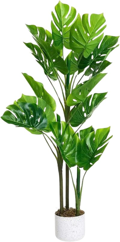 Kunstmatige Monstera Plant - Voor woonkamer, kantoor of veranda - Decoratieve faux tropische vloerboom - groen - 110cm