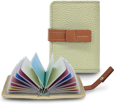 Vrouwelijke Kaartjeshouder met 22 Onafhankelijke Faux Leather Kaartcases - Compacte Portemonnee voor Visitekaartjes en Opslag, Grijs, Modern Design