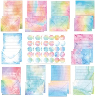Allecto Plus - Briefpapier en enveloppenset met 160 stuks - Aquarel thema - Geschikt voor uitnodigingen bruiloft - Kraftenveloppen - Decoratief design
