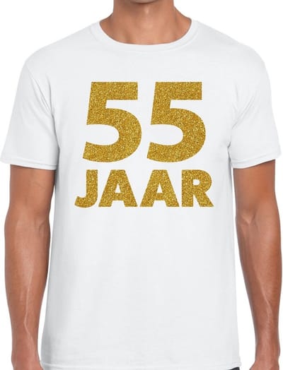 55 jaar goud glitter verjaardag t-shirt wit heren - verjaardag / jubileum shirts S