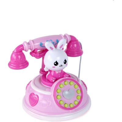 Grappige Retro Muzikale Konijn Telefoon Speelgoed Cartoon Speelhuis Lichtjes Geluid Leren Speelgoed Verhaal Machine Speeltje roze