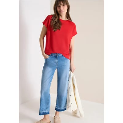 Shirt met boothals in gebreide look