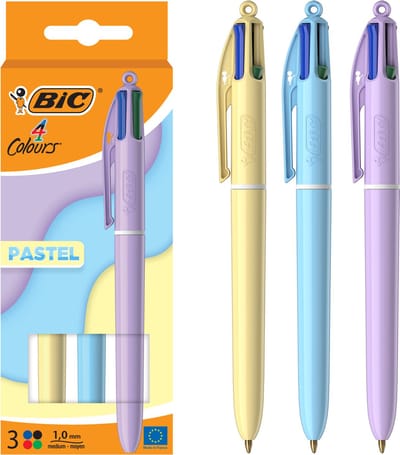 BIC 4 Kleuren Pastel - Balpen - Medium Punt (1mm) - Pennen - Blauw, Rood, Groen en Zwart - Pen - 3 Stuks