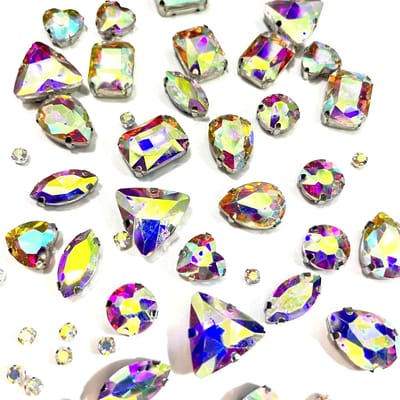 236 stuks strass-steentjes om op te naaien, glazen strass-steentjes in gemengde vormen, metalen klauwzetting glas naaien edelstenen voor doe-het-zelf knutselkleding, kleding(AB-kleur)