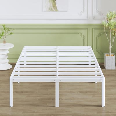 JGS Premium - Metalen Bedframe 160x200 cm met Ronde Hoekpoten en Lattenbodem - Stabiel en Eenvoudige Montage - Opbergruimte - Wit