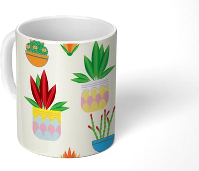 Mok - Koffiemok - Planten - Bloempot - Patronen - Regenboog - Mokken - 350 ML - Beker - Koffiemokken - Theemok