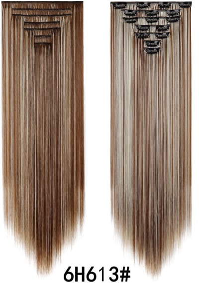 Pruik - Haarverlenging met 16 clips, haarclip, vervangende pruik - Pruik van synthetische vezels met clips - 60 cm -10.6H613#