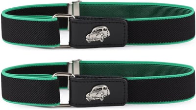 Ladeheid 2x Kinderriem - Riem - Jongens - Broekriem - Verstelbaar - Polyester - LA-TG-P15S - Zwart/Groen/Auto - 62 cm x 2,5 cm