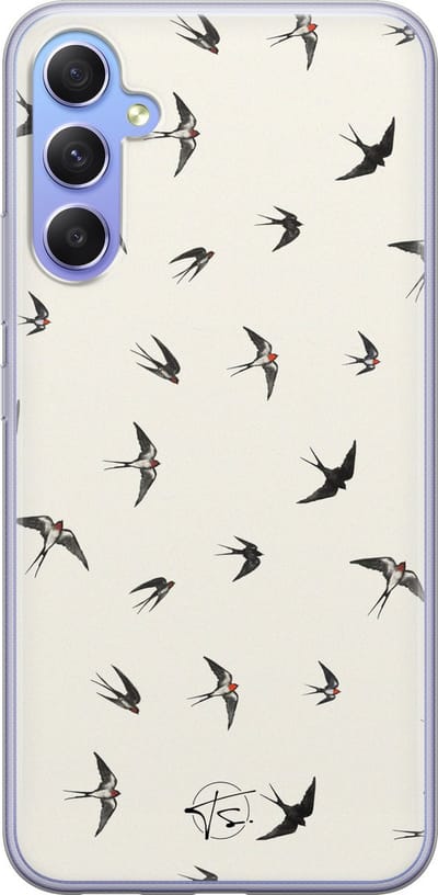 Hoesje geschikt voor Samsung Galaxy A34 - Vogels / Birds - Soft Case - TPU - Print - Beige - Mooie Telefoonhoesjes