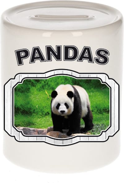 Dieren liefhebber grote panda spaarpot 9 cm jongens en meisjes - keramiek - Cadeau spaarpotten pandaberen liefhebber