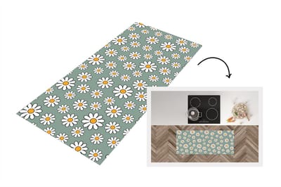 Keukenloper 120x50 cm - Keukenmat vinyl Patronen - Vintage - Bloemen - Madelief - Keukenmatten loper - Keuken vloerkleed tapijt