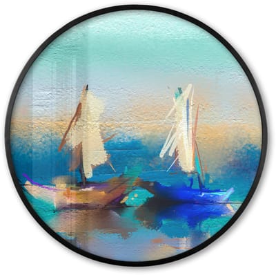 Poster in lijst Rond - Fotolijst 60x60 cm - Posters - Schilderij - Olieverf - Boot - Abstract - Ronde posterlijst zwart - Decoratie - Wanddecoratie woonkamer - Muurdecoratie slaapkamer