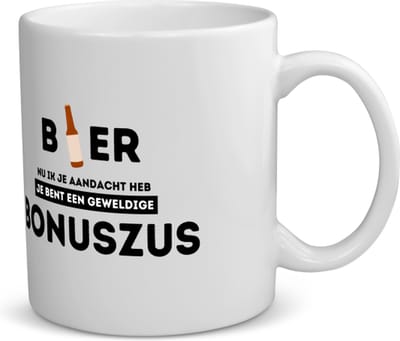 Akyol - bier, nu ik je aandacht heb je bent een geweldige bonuszus koffiemok - theemok - Zus - de beste zus - verjaardagscadeau - verjaardag - cadeau - cadeautje voor zus - zus artikelen - kado - geschenk - gift - 350 ML inhoud