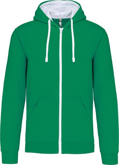 Kariban Herensweater met rits en capuchon in contrasterende kleur K466 - Light Kelly Green / White - XS