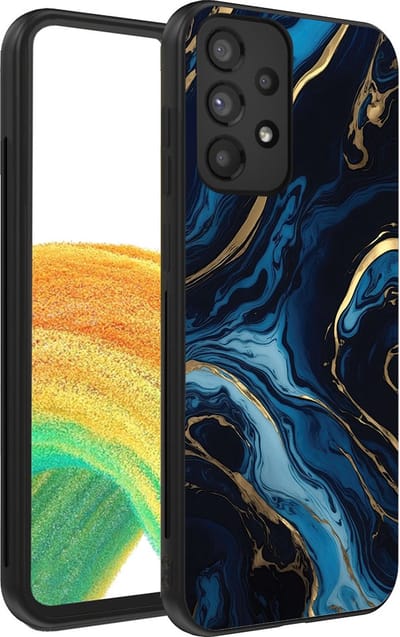 Smartphonica Telefoonhoesje voor Samsung Galaxy A33 5G met marmer opdruk - TPU backcover case marble design - Goud Blauw geschikt voor Samsung Galaxy A33 5G