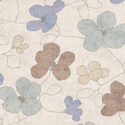 Bloemen behang Profhome 791473-GU vliesbehang hardvinyl warmdruk in reliëf licht gestructureerd met bloemmotief mat grijs blauw bruin beige 5,33 m2