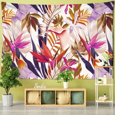 Peinture à l'huile perroquet style sud-est asiatique décoration tapisserie tendance plante tropicale tissu polyester mandala maison tenture murale 95x70CM pink