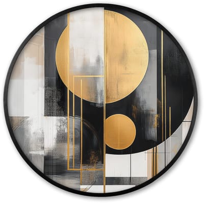 Poster in lijst Rond - Fotolijst 60x60 cm - Posters - Abstract - Goud - Zilver - Vormen - Aesthetic - Modern - Ronde posterlijst zwart - Decoratie - Wanddecoratie woonkamer - Muurdecoratie slaapkamer