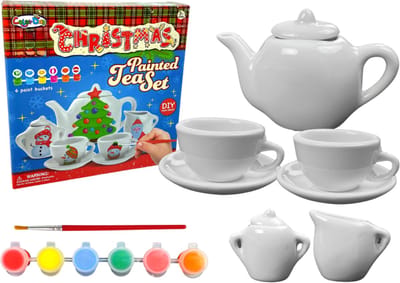 Playos® - Porseleinset Kerst - 9 delig - 6 Kleuren - met Penseel - Inclusief Servies - Set Porseleinverf - Porselein Verf - Creatief Speelgoed - Kinderen en Volwassenen - Knutselen - Sinterklaas