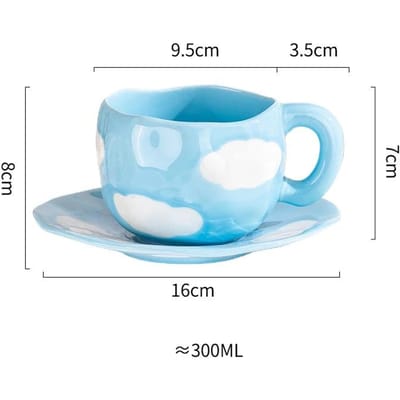 Creatieve Onregelmatige Keramische mok Handbeschilderde Bloemen Wolken Koffiekop met Schotel Ontbijt Melk Thee Kopjes Handgemaakt Cadeau Drinkware white