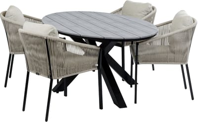 5-Delige tuinset | 4 Elvira tuinstoelen (Black) | 180cm ovale tuintafel Cyprus (Grey)