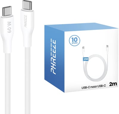 Voordeelpak kabels - Usb C naar usb C - 10 stuks - 2 meter - Wit