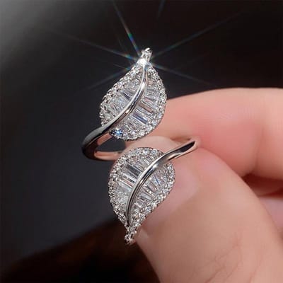 Prachtige Open Ring in Bladvorm met Zirkonia Glanzende Kristal CZ Verlovingsringen Bruiloft Feest Dagelijkse Sieraden Cadeau voor Vrouwen resizable gray